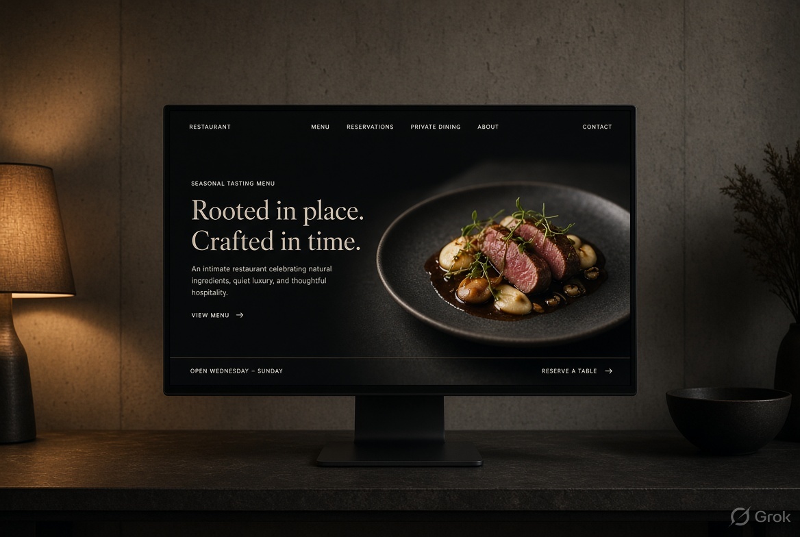 Restaurant website on a desktop monitor