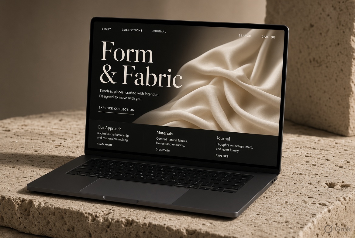 Fashion brand website on a laptop